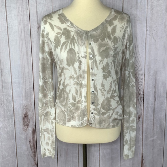 United Colors Of Benetton Sweaters - Style Benetton Floral Cardigan Cream Size Medium